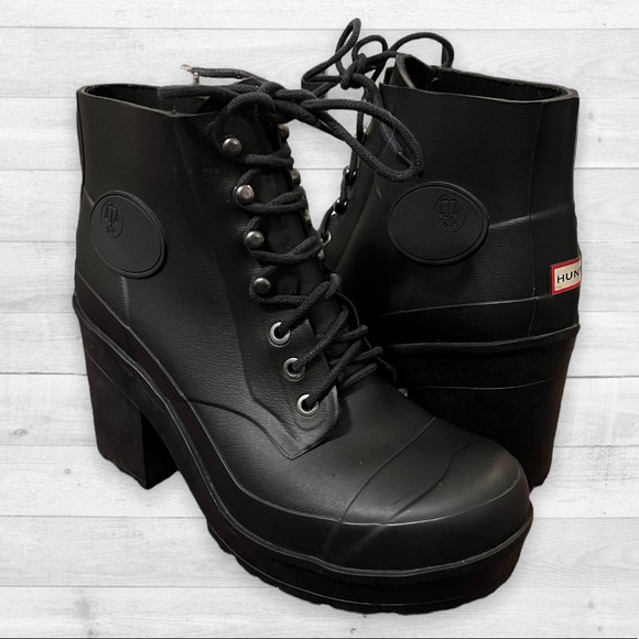 Hunter Shoes - Hunter Original Block Heel Lace-Up Boots